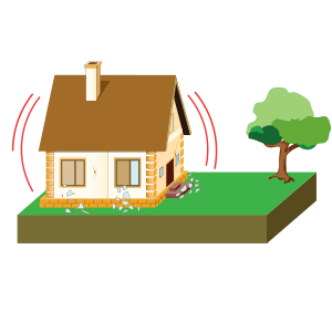 A cartoon of a house shaking and its windows shattering