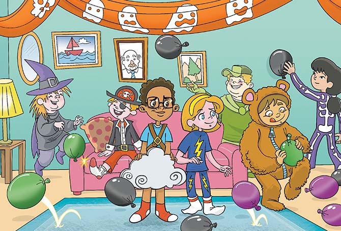 Kids in costumes at halloween party