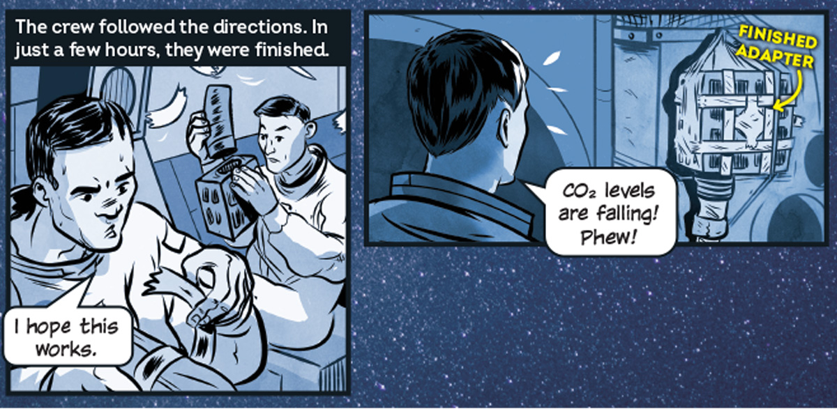 Comic of astronauts trying to fix the adapter in their spaceship