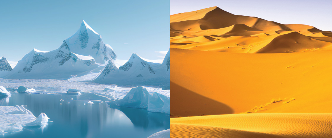 Image of icy and desert landscapes