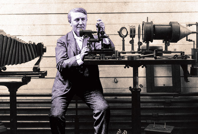 Black & white photo of an inventor