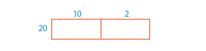 Two rectangles labeled with 20, 10, and 2