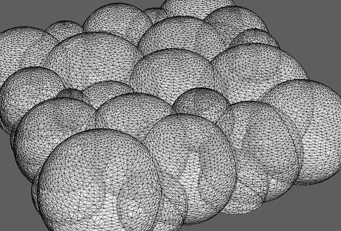 Geometric spheres aligned together in a grid-like fashion