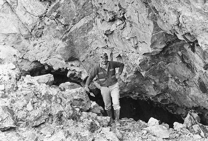 Black & white photo of archaeologist, Bertha Parker at a digging site