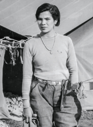 Black & white photo of archaeologist, Beth Parker